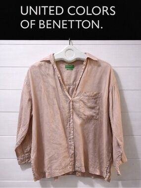 United Colors of Benetton blush pink linen button-up shirt – size M